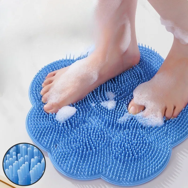 Bath Foot Scrub Mat Bathroom Foot Cleaner Exfoliating Foot File Large Size Lazy Back Scrub Massager with Suction Cup Loofah