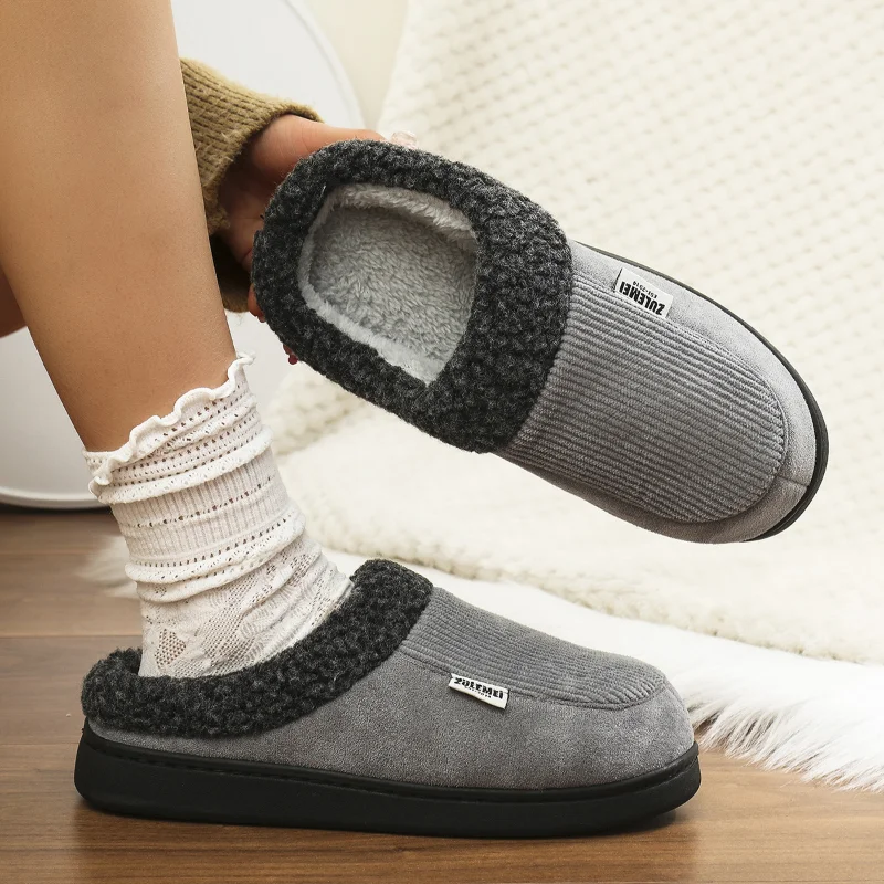 Pantofole in pelliccia sintetica moda donna inverno punta chiusa suola morbida scivoli in cotone donna accogliente caldo soffice peluche pantofole calde in cotone piatto