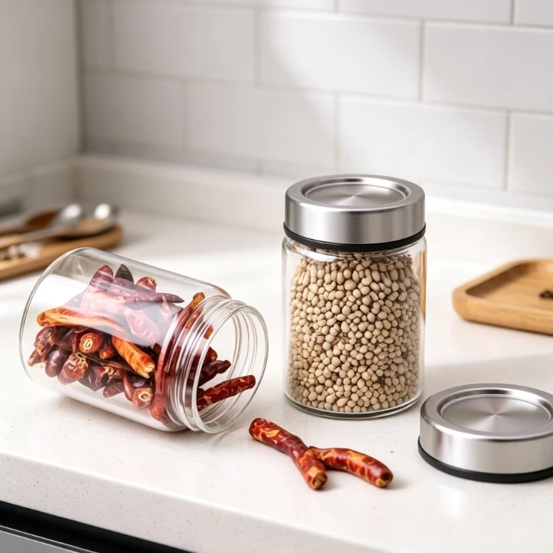 High‑borosilicate Heat‑resistant Glass Storage Jar Stainless Steel Lid Airtight Canister Kitchen Spice Grain Food Container
