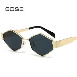 SO&EI New Polygon Metal Frame Men Punk Sunglasses Shades UV400 Retro Brand Designer Clear Ocean Gradient Lens Women Sun Glasses