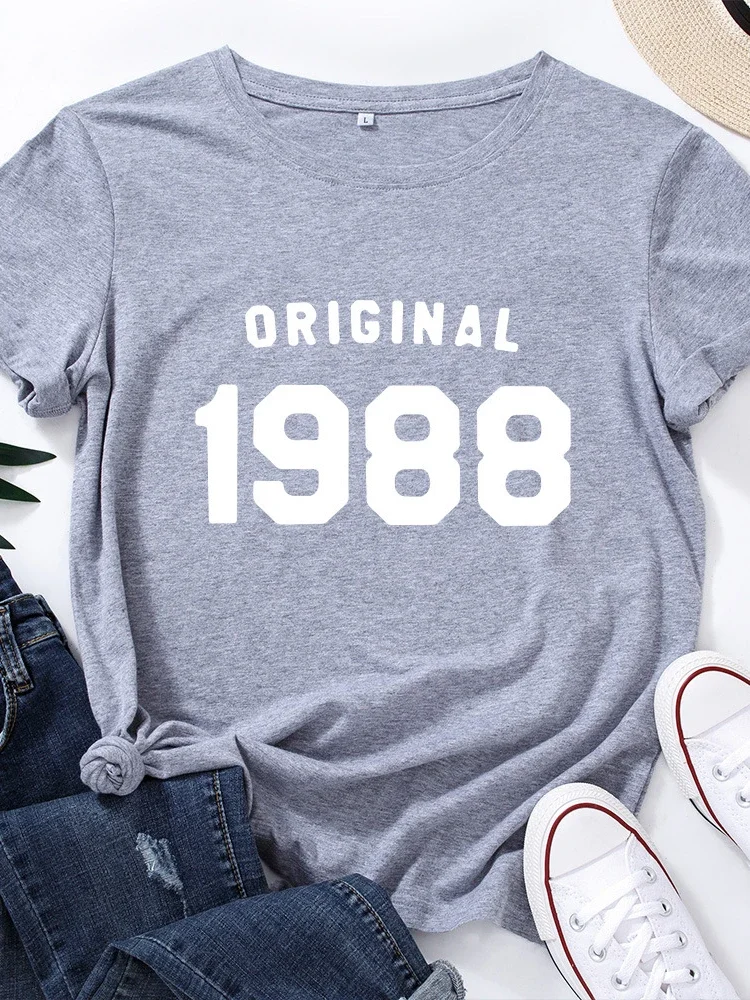 Original 1988 carta impressão feminina t camisa de manga curta o pescoço solto camiseta feminina senhoras camiseta topos roupas mujer