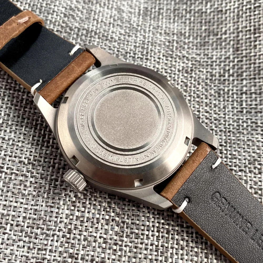 Reloj de titanio de 39mm para hombre, cronógrafo de cristal de zafiro, 20ATM, para buceo, NH35A, piloto automático, correa de cuero, Vintage,