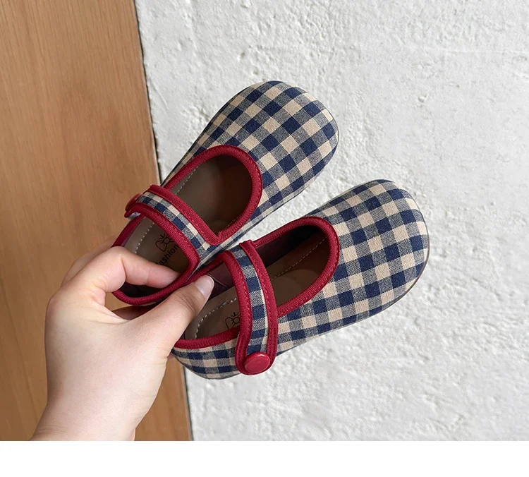 JGSHOWKITO Kleinkind Mädchen Schuhe Retro Karierte Ballerinas 2026 Neue Herbst Niedliche Kinder Weiche Schuhe Klassische Prinzessin Party Hochzeit Schuhe – Detail 8