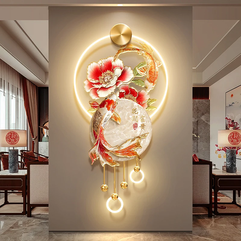Flowers Bloom  A Living Room Bedroom Study Decoration Painting Koi Fish CorridorHanging Painting  New Chinese Style Mural Lights
