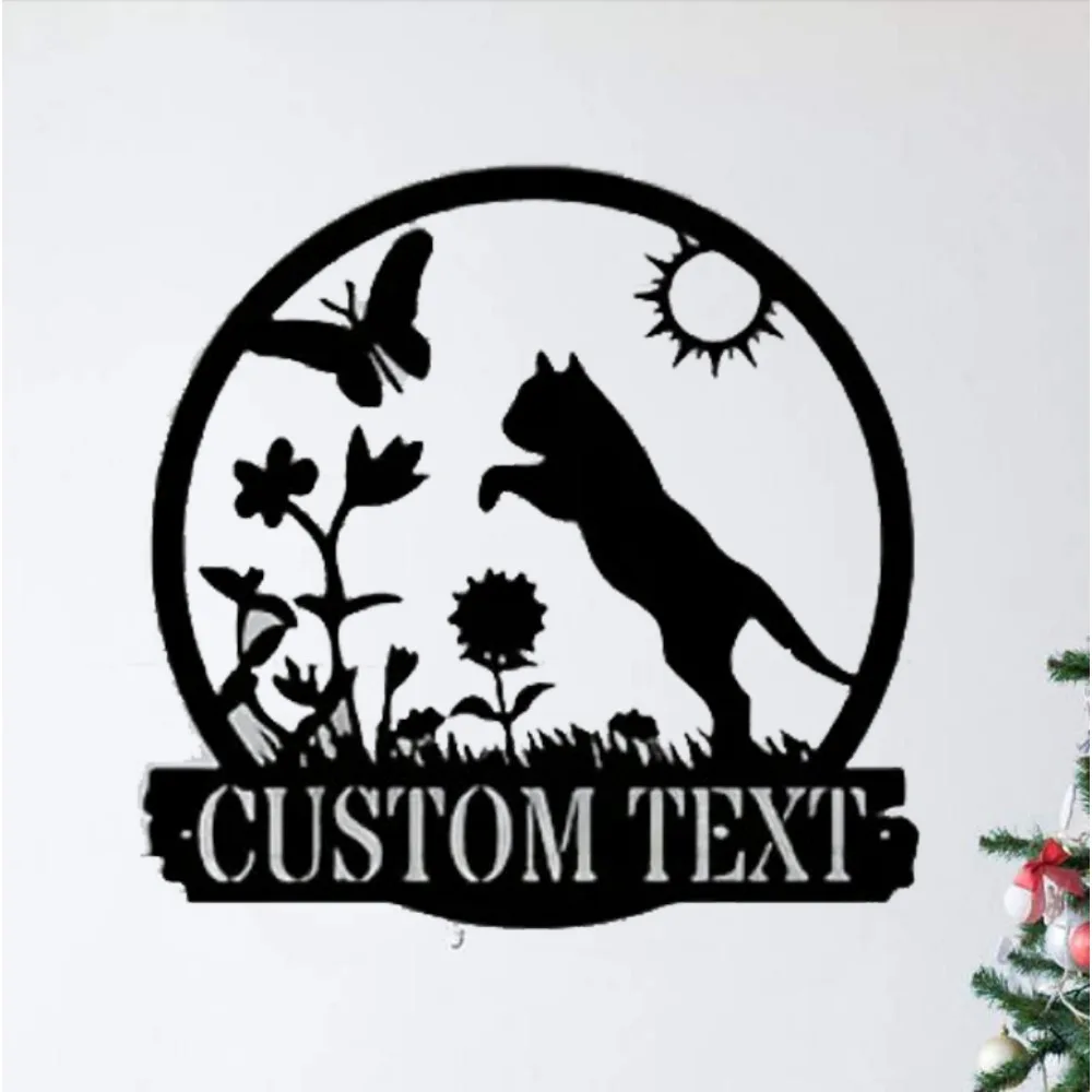 Appealing Charming Custom Cat & Butterfly Metal Wall Art Custom - made Outdoor Decor Sign with Animal Theme Premium Quality