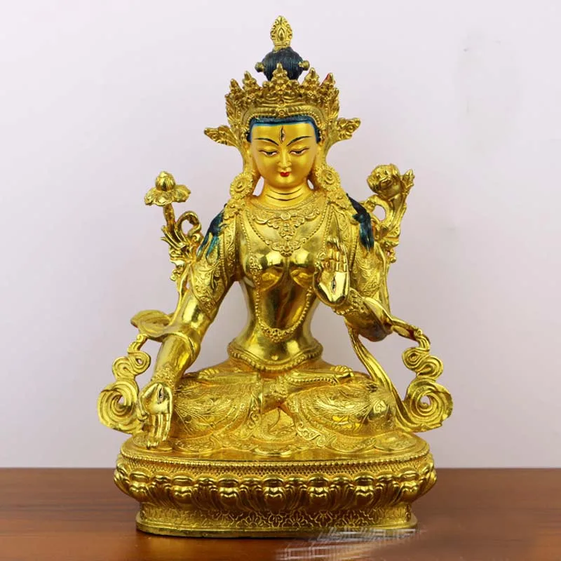 

21CM large Buddhism gold gilding Tara Guan yin PU SA Buddha statue brass statue HOME family safety Health effective protection