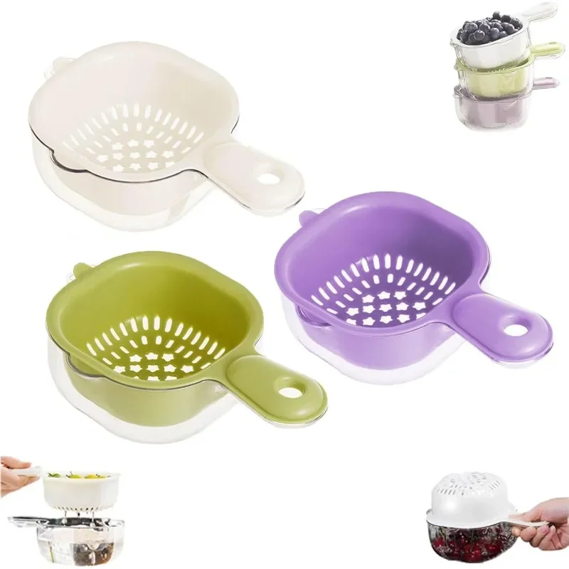 Cesto Escorredor de Frutas e Alimentos 2 em 1 Rotativo com Alça para Lavar e Limpar Frutas Vermelhas, Saladas e Vegetais