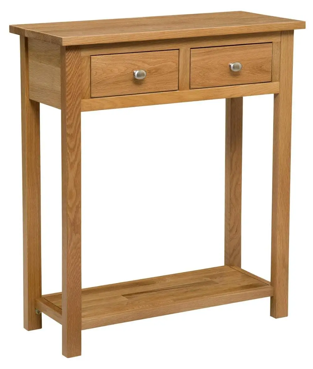 

2 Drawer Large Console Table in Light Oak Finish | Solid Wooden Hall Table