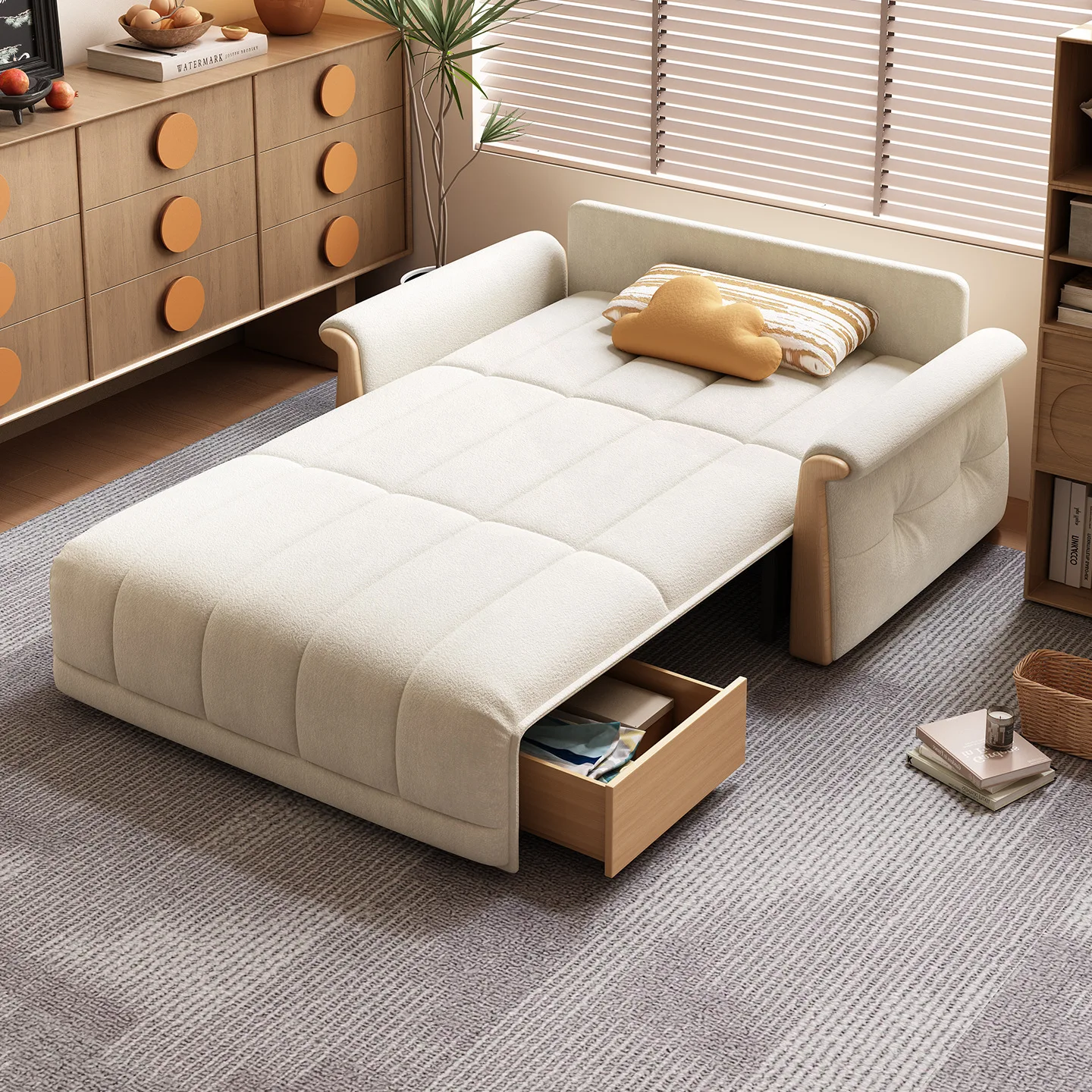 Smart Voice-Controlled Electric Modern Minimalist Sofa Bed With Metal Frame Foldable 2-in-1 And Storage
