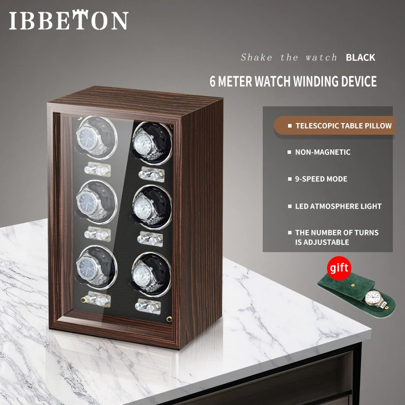 IBBETON Luxe Houten Watch Winder High-End 2 4 6 Slots Automatische Horloges Doos Met Mabuchi Mute Motor Horloge kast Klok Opslag