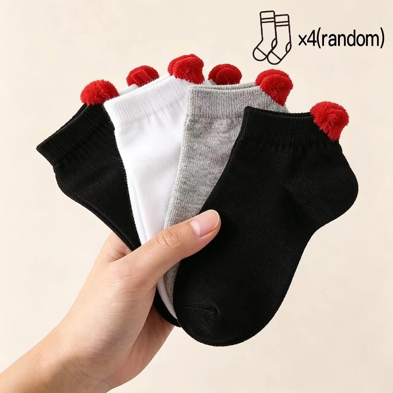 4 Pairs Of Spring And Summer Women's Black, White, Gray Sweet Three-Dimensional Heart-Shaped Casual Breathable Solid Color Socks