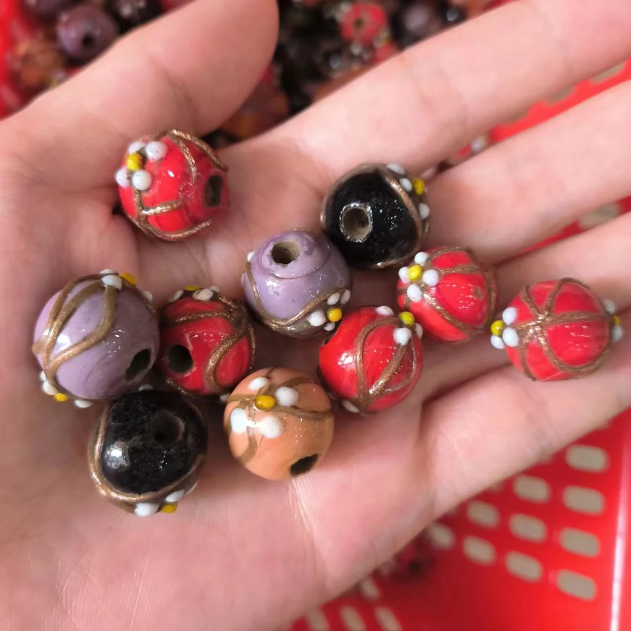 20pcs/lot natural multicolor glazed ancient beads wholesale horn hole colorful retro ethnic style precious accessories jewelry