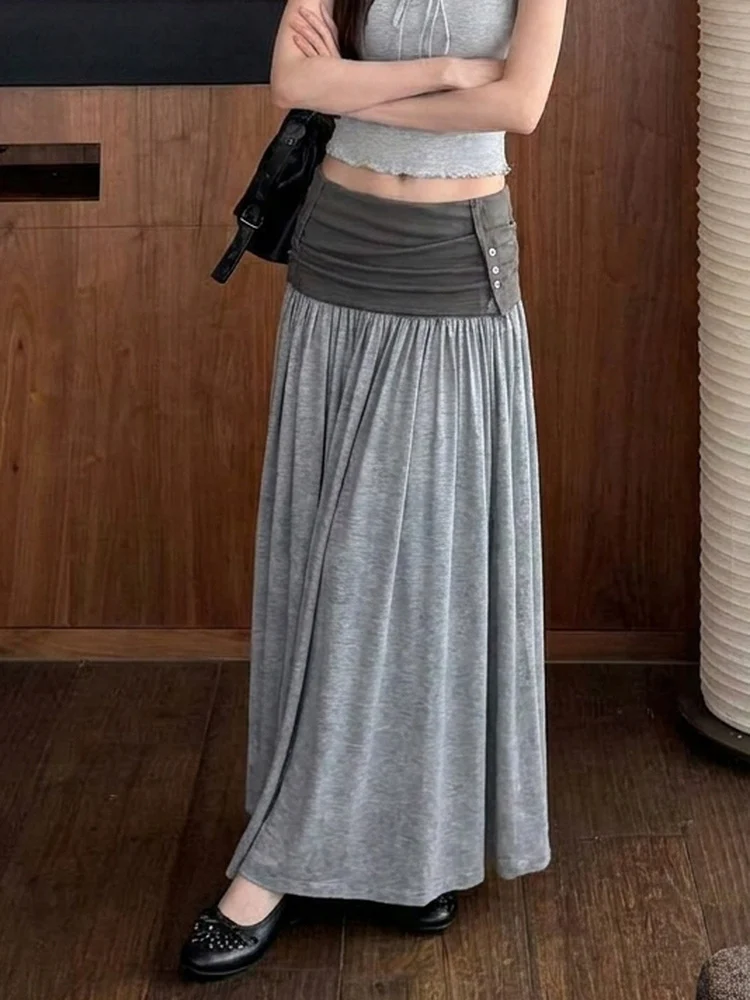 Mid-Length Simple Design Thread  Women's Skirt High Waist A-Line Polyester Skirt Non-Sleeveless Fashionable Skirt