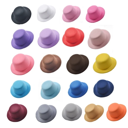Imagen 2 del producto Tocado de fieltro para mujer, sombrero redondo DIY de Color sólido, pequeño sombrero de felpa, decoración para el cabello, tocado de cóctel nupcial para boda, Base de Fasciantor