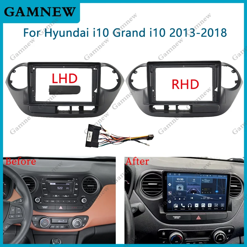 Marco de Fascia de Radio de coche de 9 pulgadas para Hyundai I10 Grand I10 2013-2018 2DIN Panel estéreo arnés de cableado adaptador de conector de Cable de alimentación