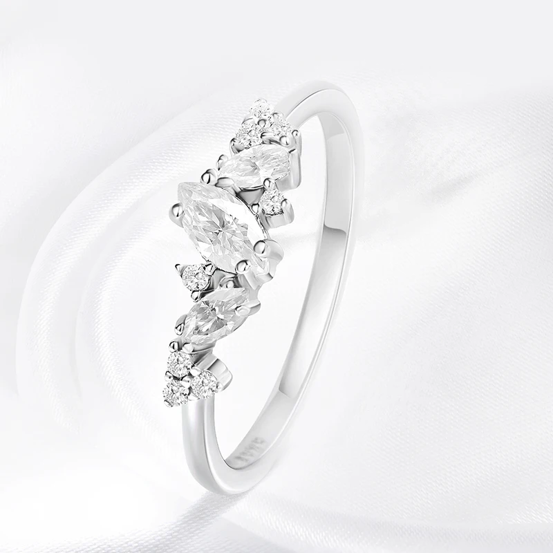 QIBAOKU 0.58cttw Marquise Weeding Moissanite Rings for Women Double Halo S925 Sterling Silver Half Eternity Band 2026