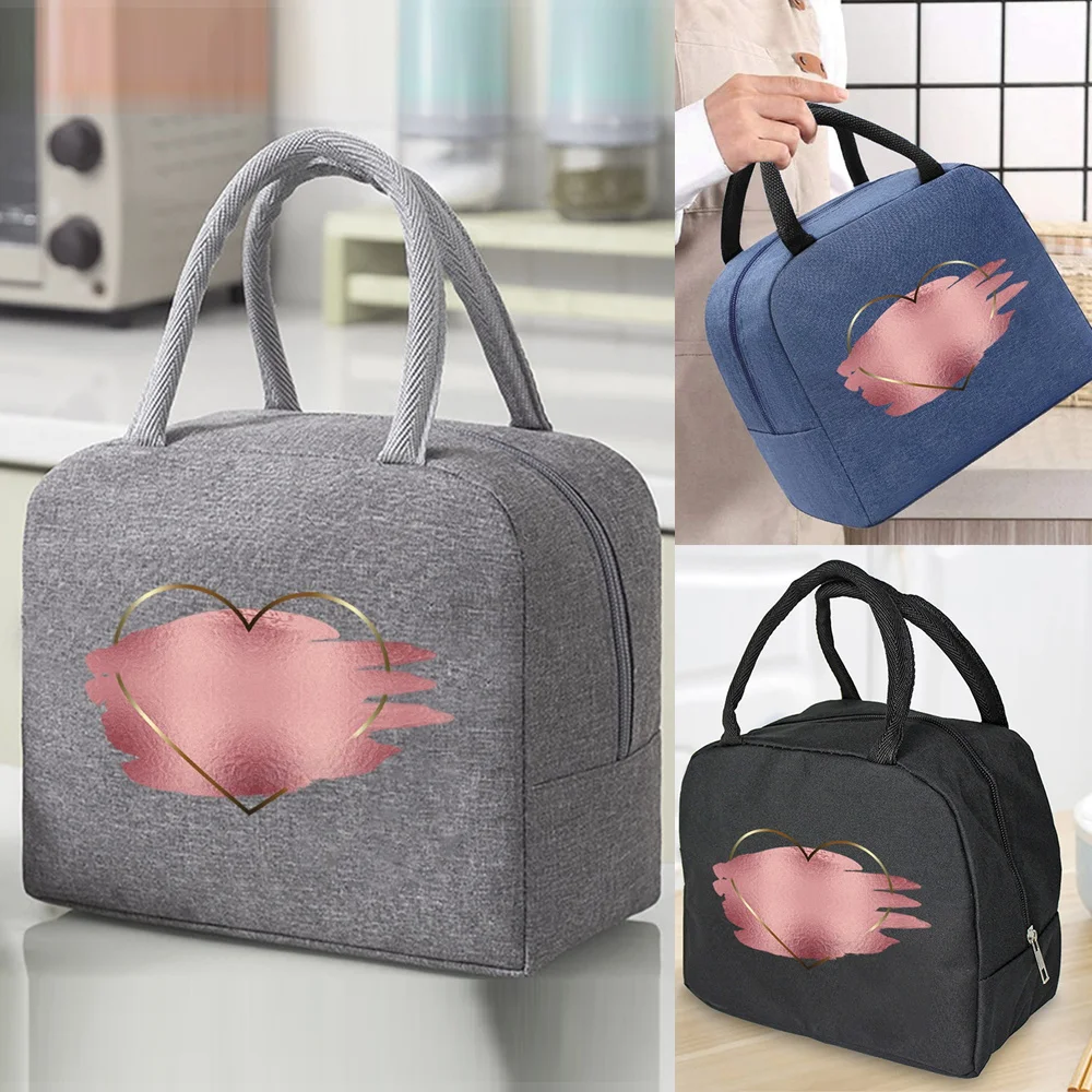 

Lunch Insulated Bag for Kids Portable Meals Thermal Food Picnic Bags Handbags Organizern Love Printing Unisex Bag Tote