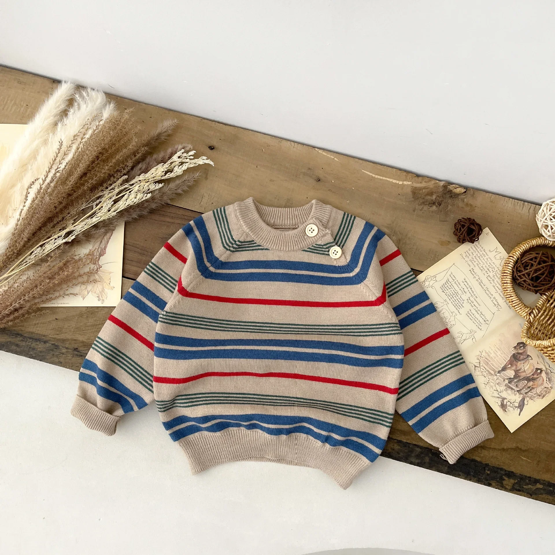 Korean Autumn Kids Sweaters Fashion Striped Girls Boys' Sweater 2023 New Baby Pullover Knitted Top 0-24Months