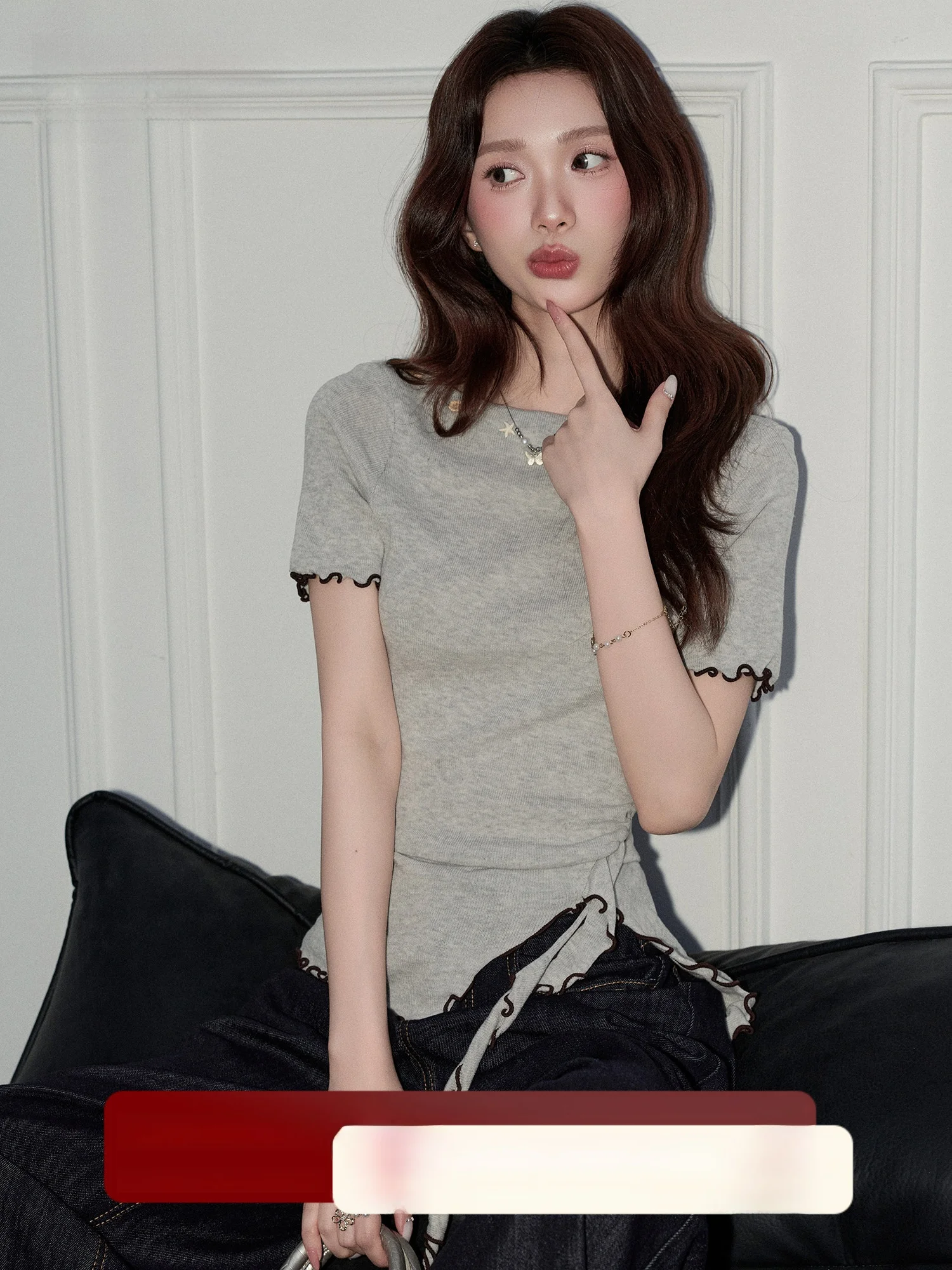 

Женский летний трикотажный топ High Yanyan в корейском стиле с коротким рукавом, облегающий, универсальный, повседневный, мягкий трикотаж