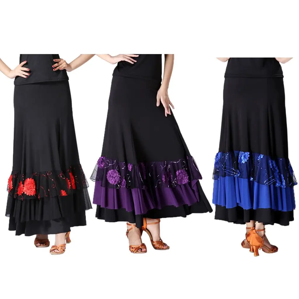 Modern Ballroom Dance Dress Sequin Embroidery Latin Dancing Costume Tango Skirt for Women