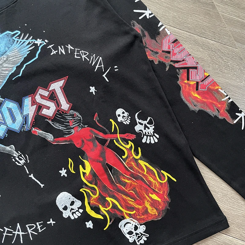 تي شيرت علوي من Lost Intricacy تي شيرت مطبوع عليه الملاك والشيطان ملابس الشارع الشهير قطن بأكمام طويلة تي شيرت للرجال والنساء Harajuku #5