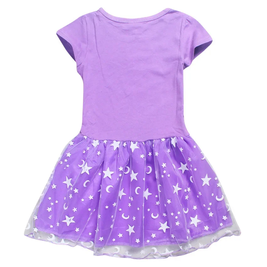 Girls Dresses Cartoon Princess Sofia the First Print Cotton Summer Dress Short Sleeve Star Moon Children Lace Christmas Costumes