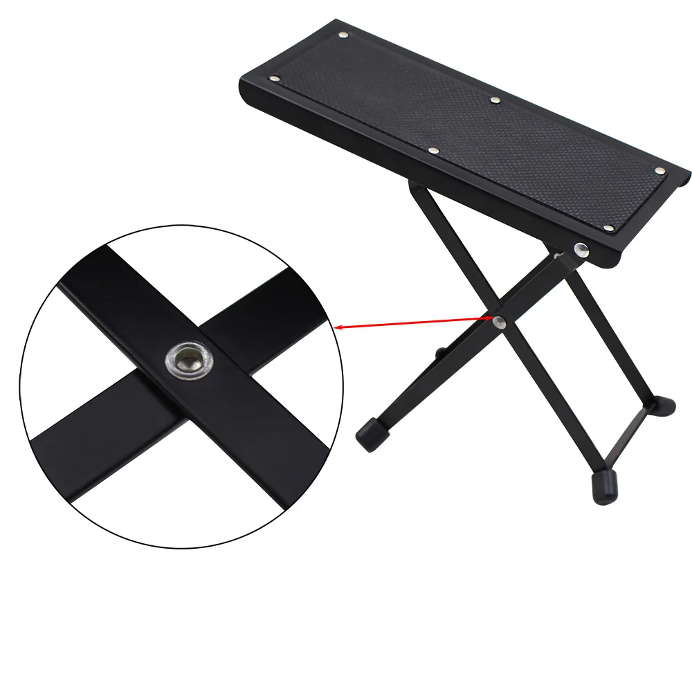 Guitar Foot Stool 4 Position Height Adjustable Foldable Guitar Pedal Foot Rest Step Footstool Black for Guitar Pedal Accessories