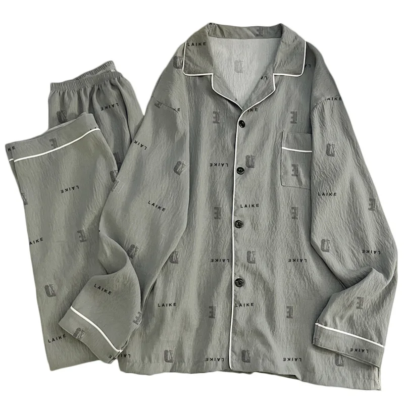 ضوء فاخر خمر Instagram-Style الرجال سحابة القطن ملابس غير رسمية الربيع/الخريف بيجامة مجموعة قطعتين مجموعة استرخاء #5