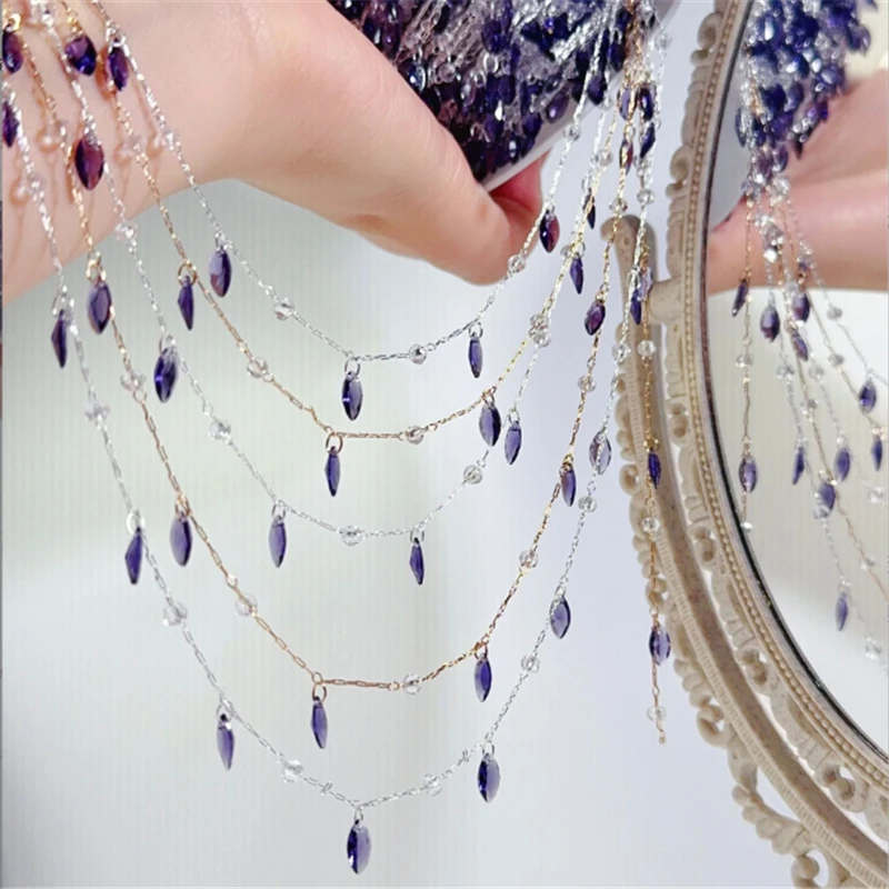 

10 Meters New No Fade Purple Crystal Waterdrop Beads Link Chains DIY for Bracelet Necklace Garment Jewelry Making Accessories