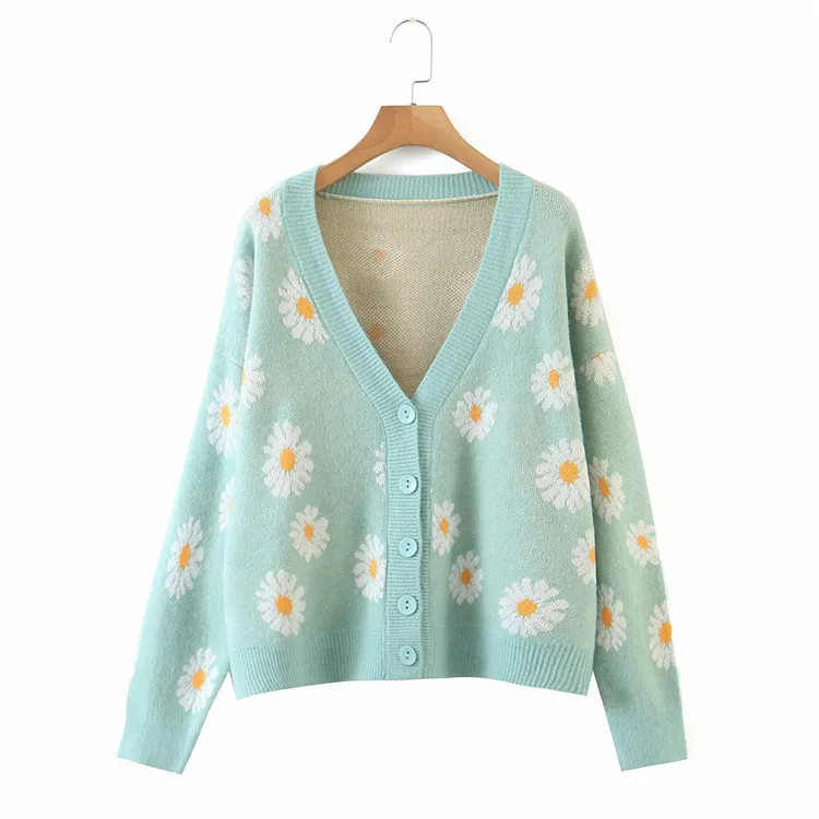 Women Floral jacquard Knit Cardigan Sweater Long Sleeve V Neck Button Down Sweater Vintage Aesthetic Outerwear Tops sweater