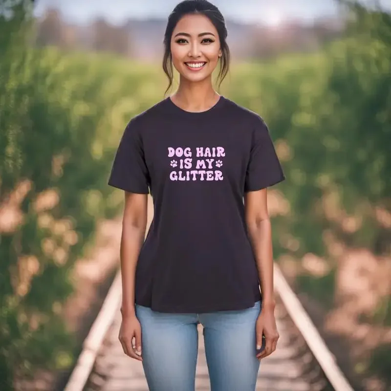 MEN WOMENS TEE TSHIRT UNISEX DOG HAIR IS MY GLITTER SHOW MAKEUP GIFT WEEKEND NEW