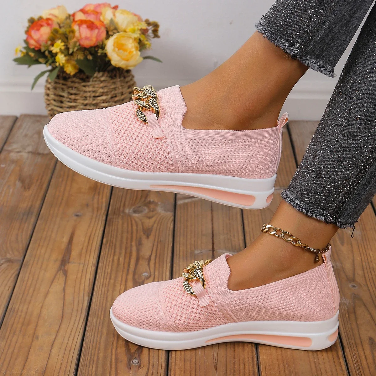 women sneakers Breathable Knit Loafers Plus Size Lightweight Soft Sole Flat Shoes Woman Autumn Anti-Slip Casual sneakers women