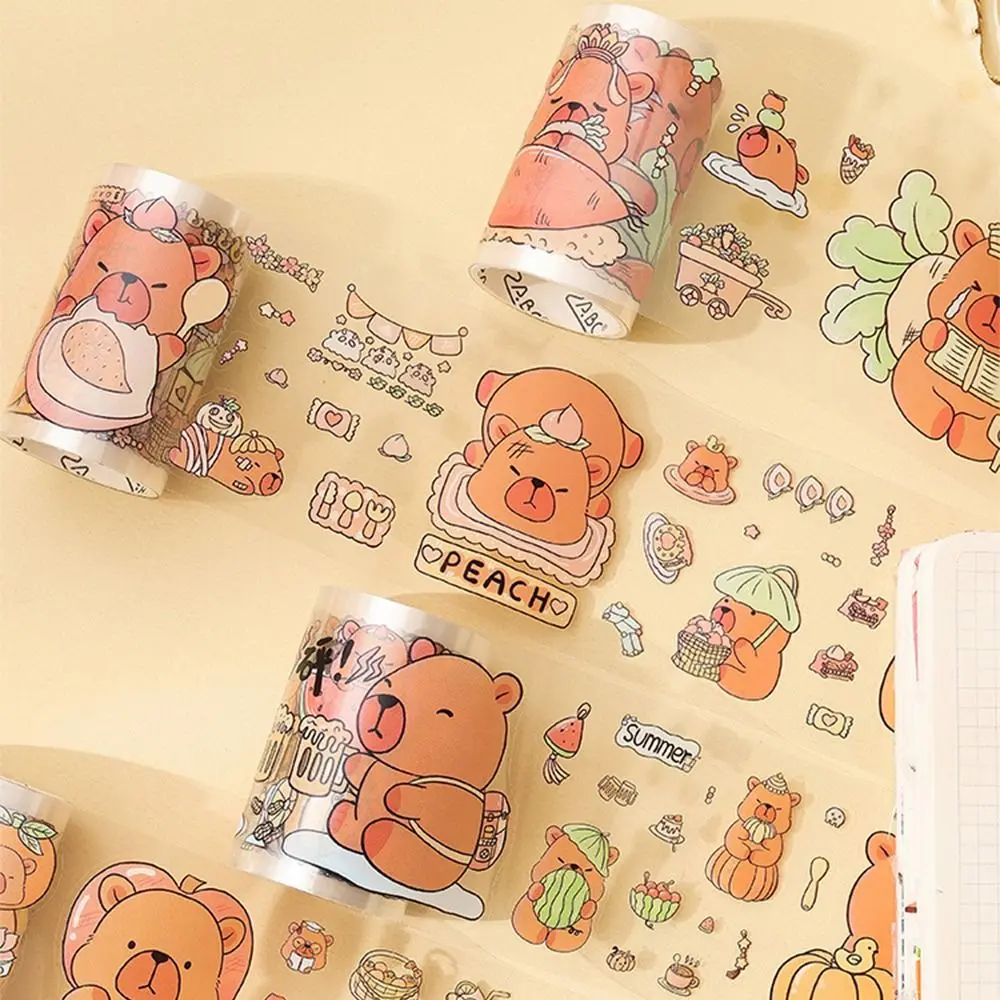 4 Rolls Creative Cartoon Capybara Sticker Tape Kawaii Self Adhesive Cute Panda Stationery Stickers Multiple Colors