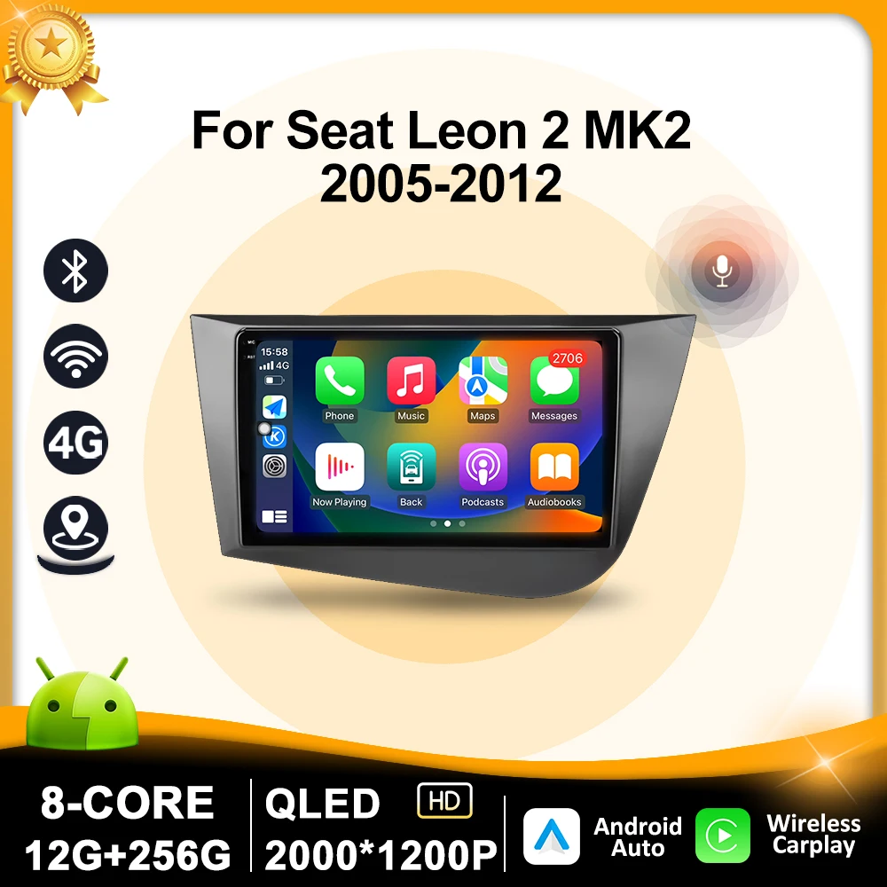 9 "أندرويد 16 نظام تحديد المواقع نافي ل سيات ليون 2 MK2 2005-2012 راديو السيارة الوسائط المتعددة مشغل فيديو لاسلكي Carplay أندرويد السيارات واي فاي 4G BT