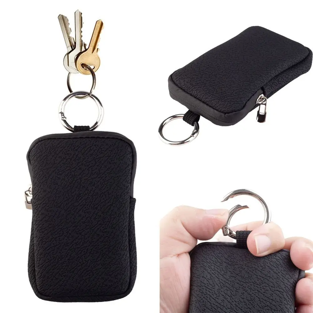 

Waterproof PU Leather Coin Purse Anti Loss with Ring Buckle Portable Key Bag Zipper Closure Keychain Travel Headphones Organizer