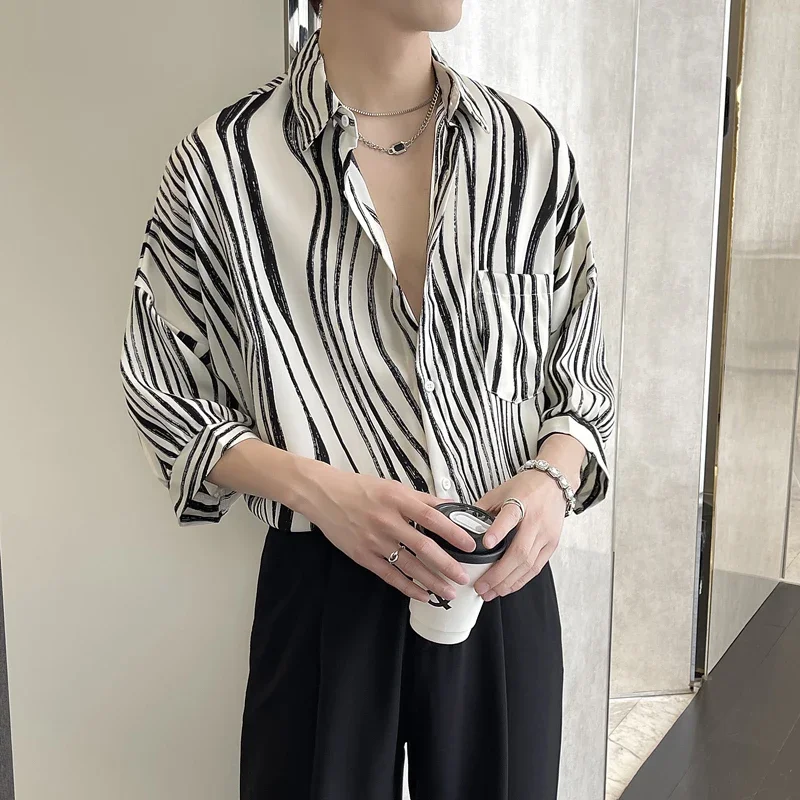 

Zebra Pattern Autumn Men Fashion 2024 Stylish Elegant Mens Clothing Social Club Party Shirts Gentleman Work Shirts Streetwear