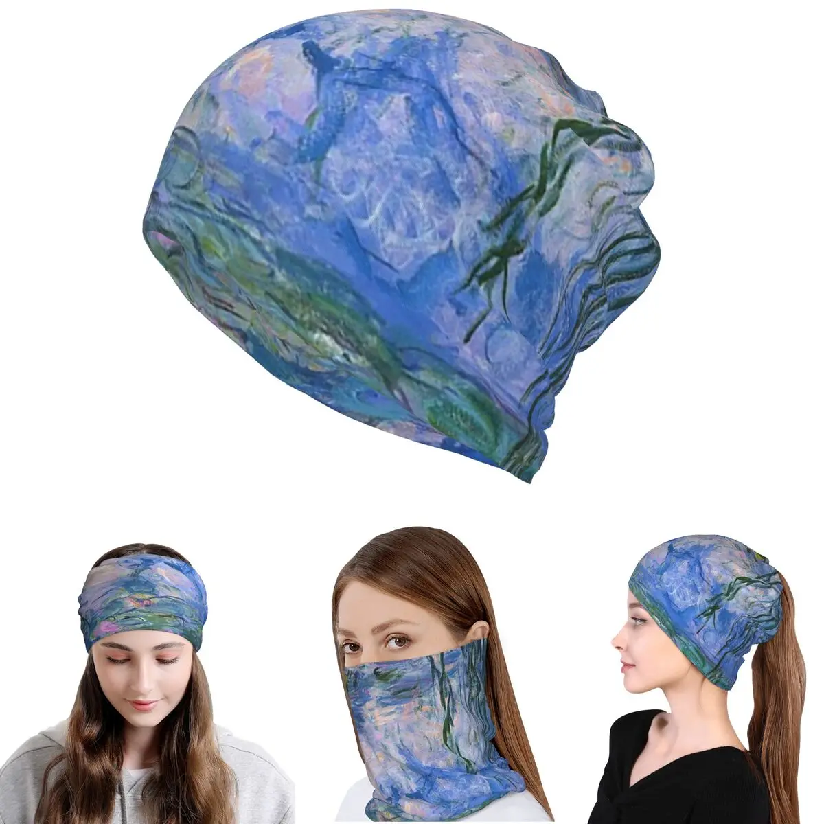 Claude Monet Water Lilies Bandana Neck Gaiter Wrap Mask Scarf Warm Cycling Scarf Beanies Hat for Men Women Adult Washable