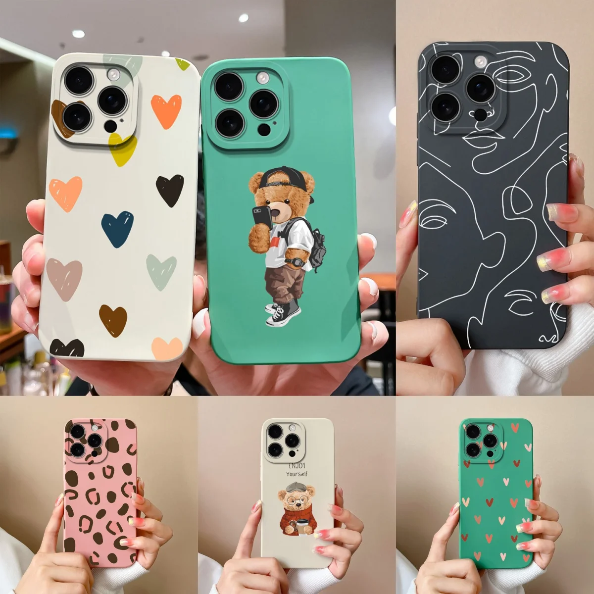 

Чехлы для iPhone 16, 16 Pro, 16 Plus, 16 Pro Max, красочные, любовь, сердце, прочный, ударопрочный, высокое качество, жидкий силиконовый чехол для телефона
