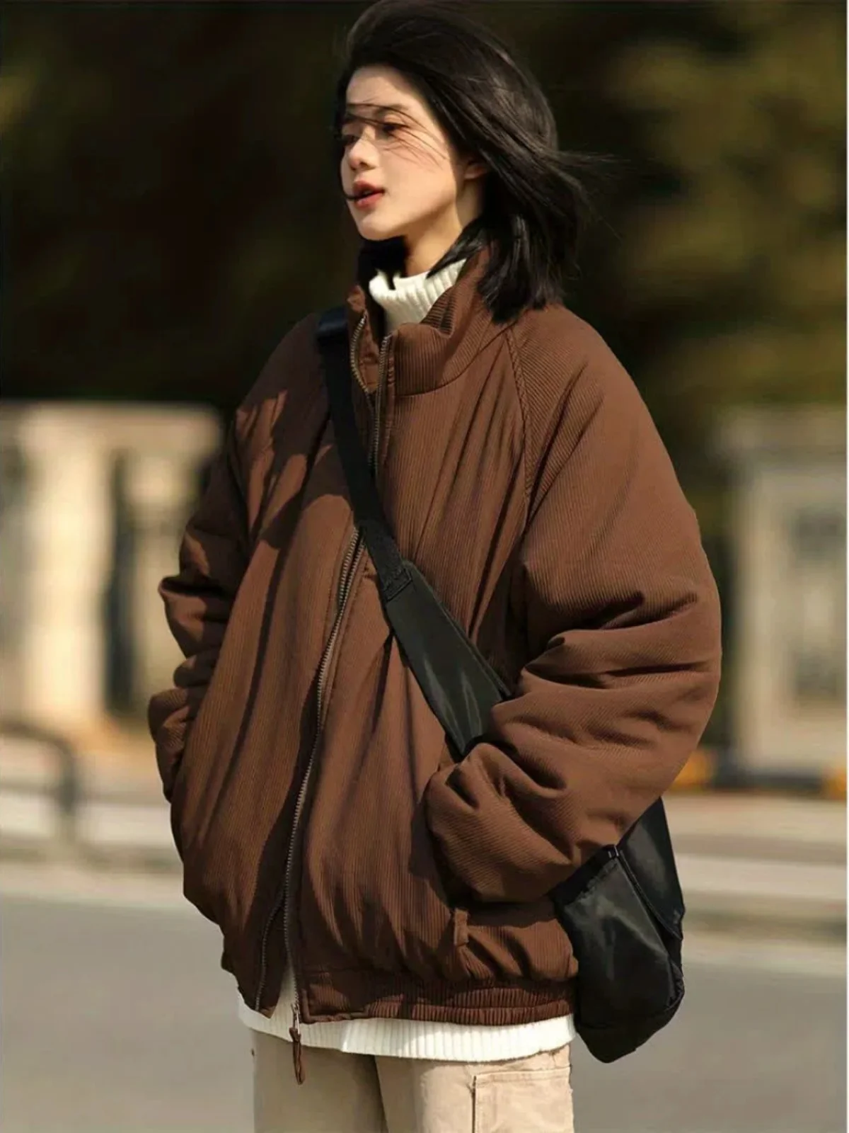 

Хлопковая куртка в вертикальную полоску, кофейного цвета, в стиле ретро, японский стиль, повседневная, теплая, молодежная, свободного кроя