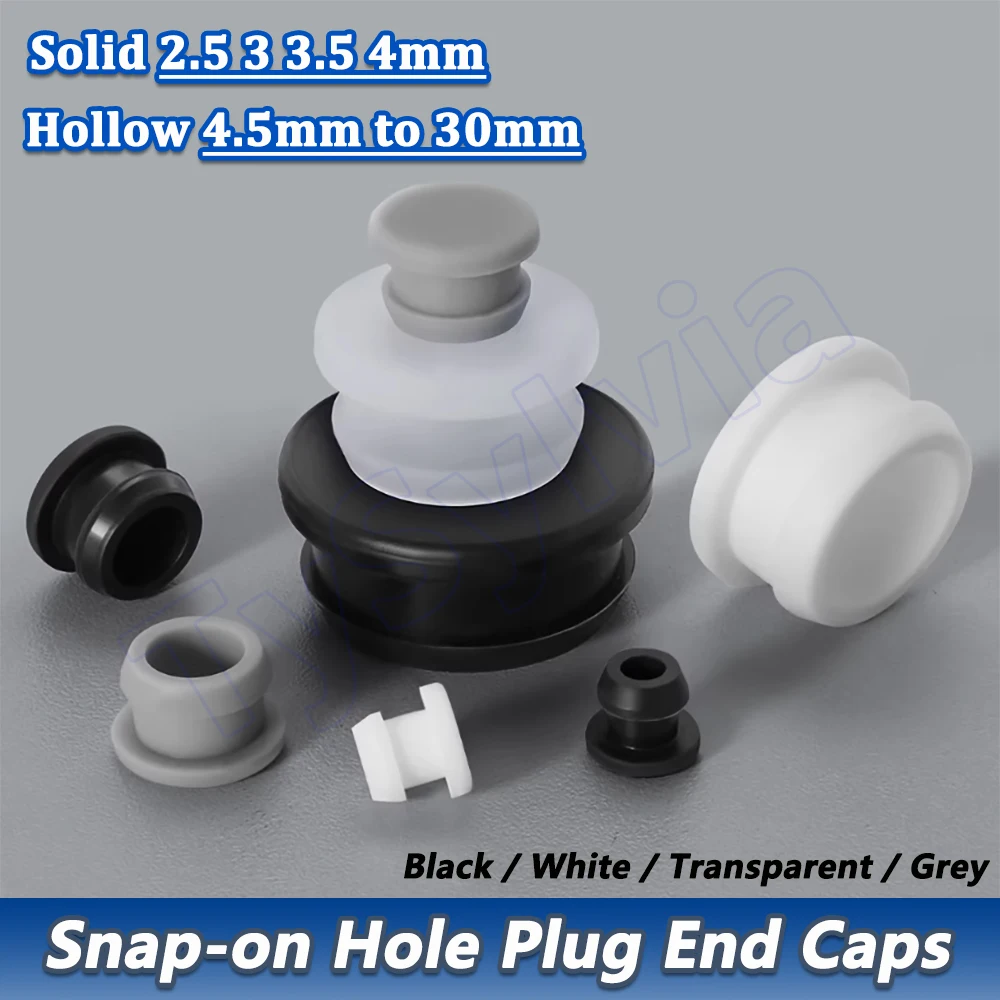 

5Pcs Silicone Rubber Seal Stopper Snap-on Hole Plug Blanking End Caps,Solid 2.5 3 3.5 4mm,Hollow 4.5mm to 30mm