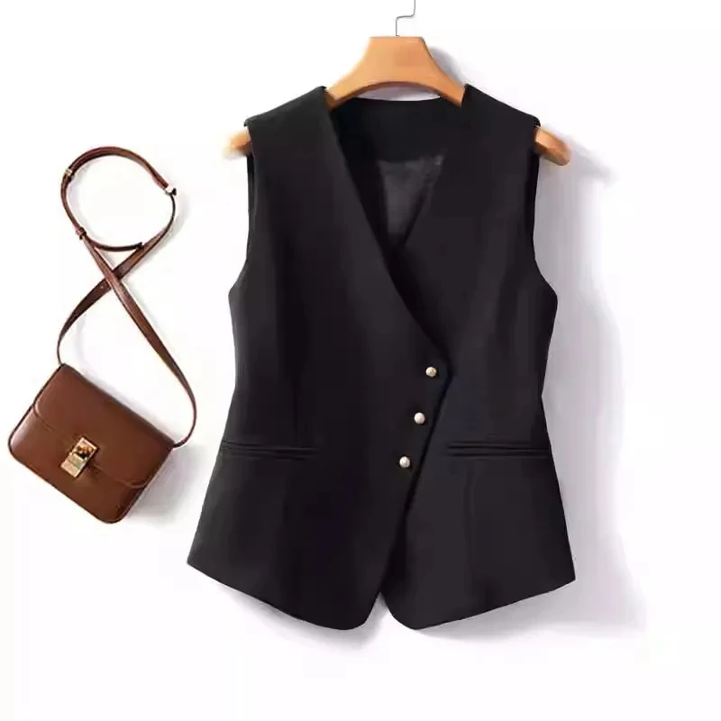 Suit Vest Women's 2026 Spring Autumn Slim-fitting Sleeveless V-neck Female Temperament Outer Wear Top Women's Vest OuterwearNew