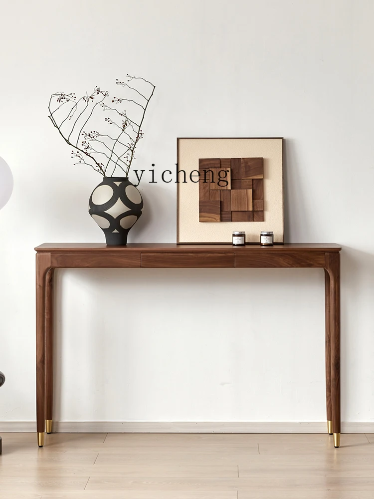 

LSL black walnut solid wood entrance table light luxury bar case table entrance entrance platform