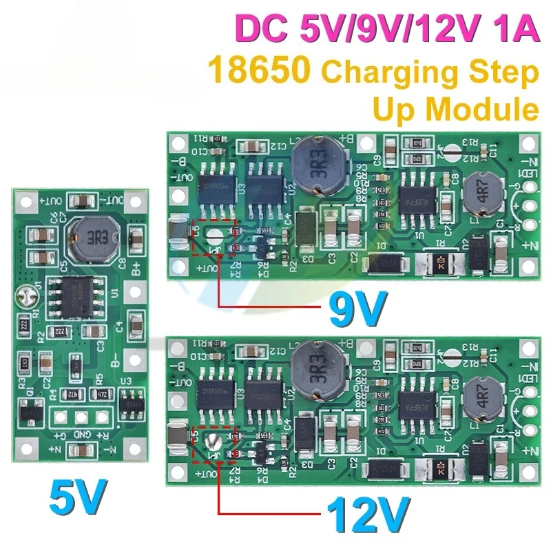 Módulo de reforço de carregamento, dc 5v-12v a 9v/12v para bateria de lítio 18650, conversor de proteção de tensão, descarga de carga