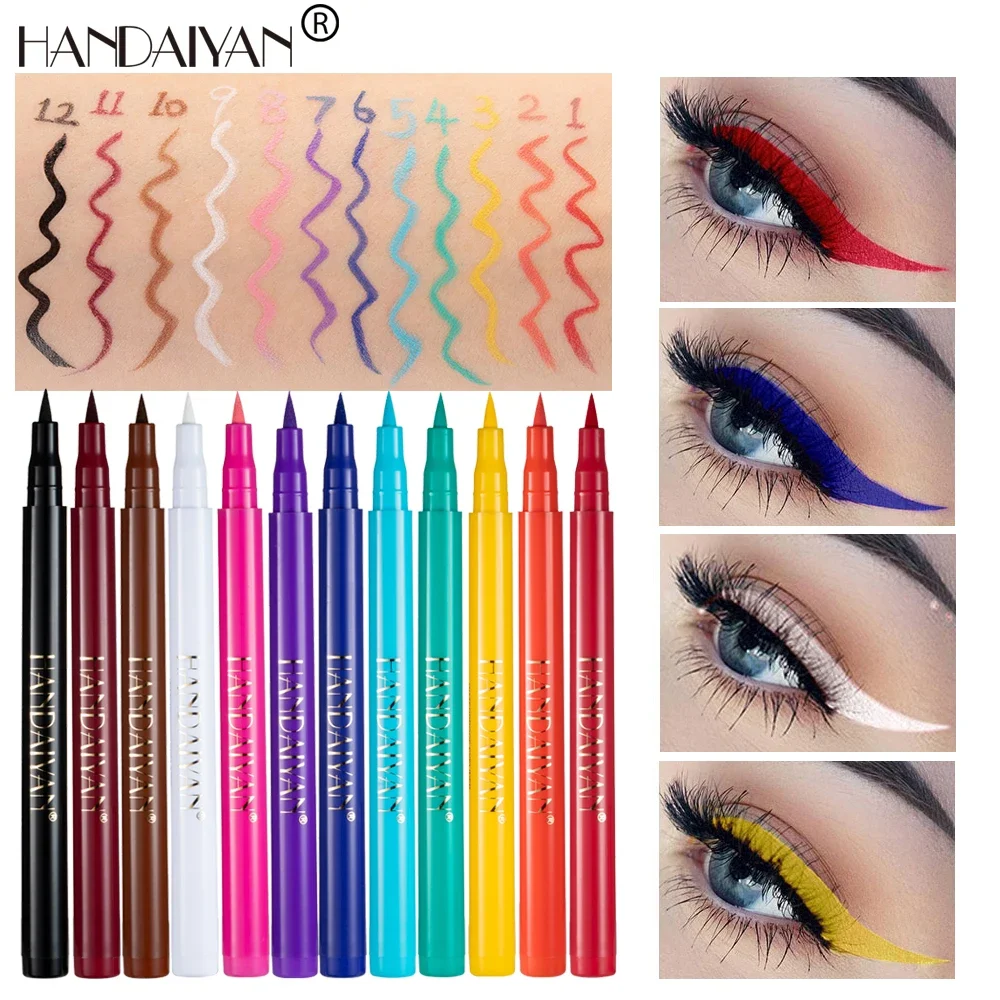 HANDAIYAN crayon Eyeliner coloré 12 pièces ensemble longue durée ne se décolore pas imperméable hautement pigmenté mat liquide Eyeliner cosmétiques