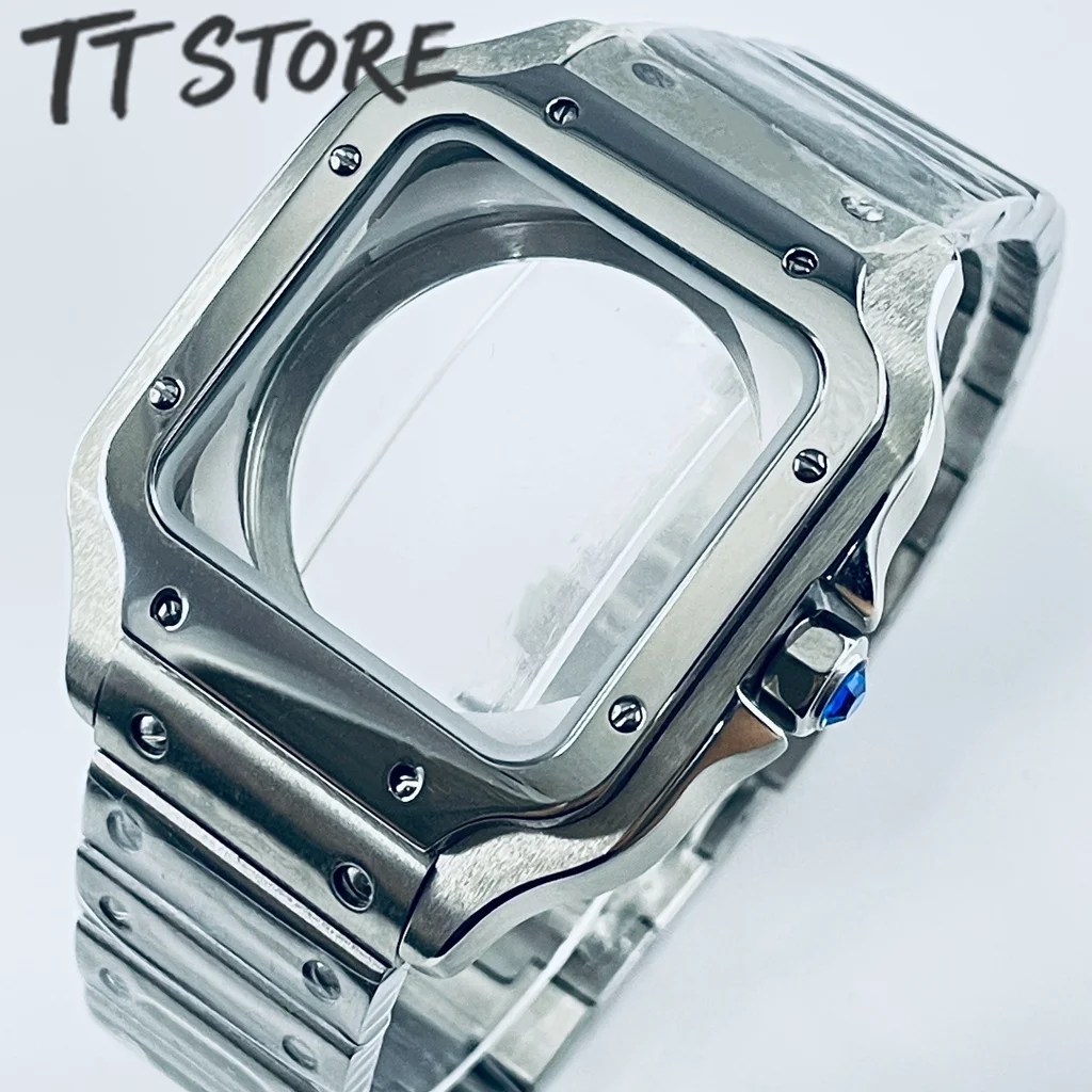 NH35 38mm Square Watch Case 316L Stainless Steel Watch Box Santos Modification Parts For NH34 NH35 4R35 NH36 NH38 NH70 Movements image 2