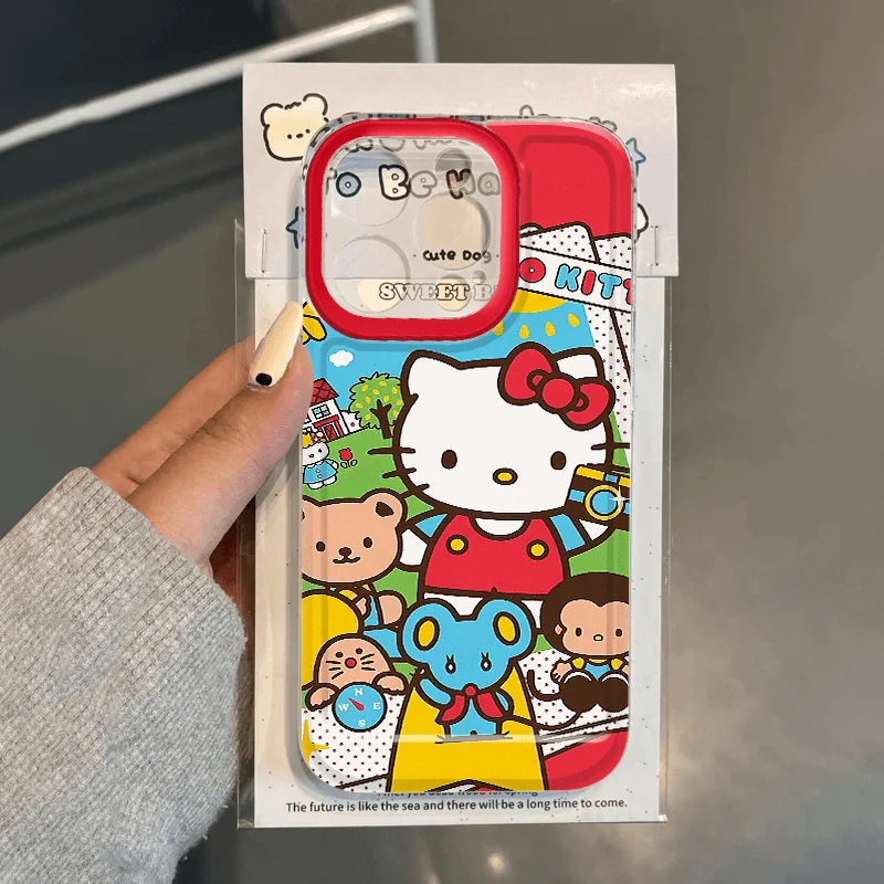 Sanrio Hello Kitty Red Kawaii Cartoon Phone Case For iPhone 15 14 13 12 11 ProMax 78Plus XR XS MAX Y2K Girl Anti Fall Back Cover