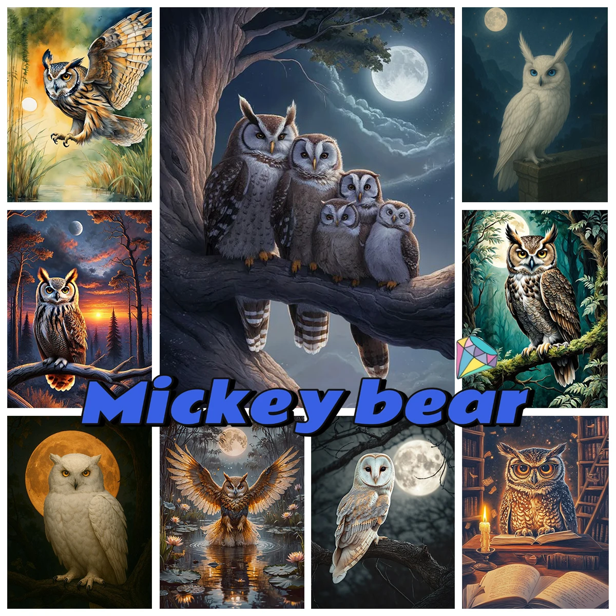 

5D Diamond Art Painting Night Owl Cute Owl DIY Mosaic Home Decor Full Square/Round Gem Embroidery Gifts for Family and Friends