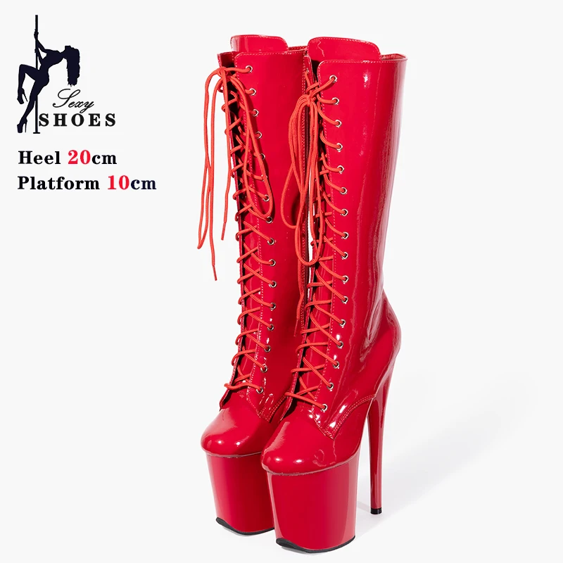 New High Quality 20cm 8 inches Platform Knee-High Women Boots Nightclub Stage Pole Dance High Boots Princess Thick - soled Shoes