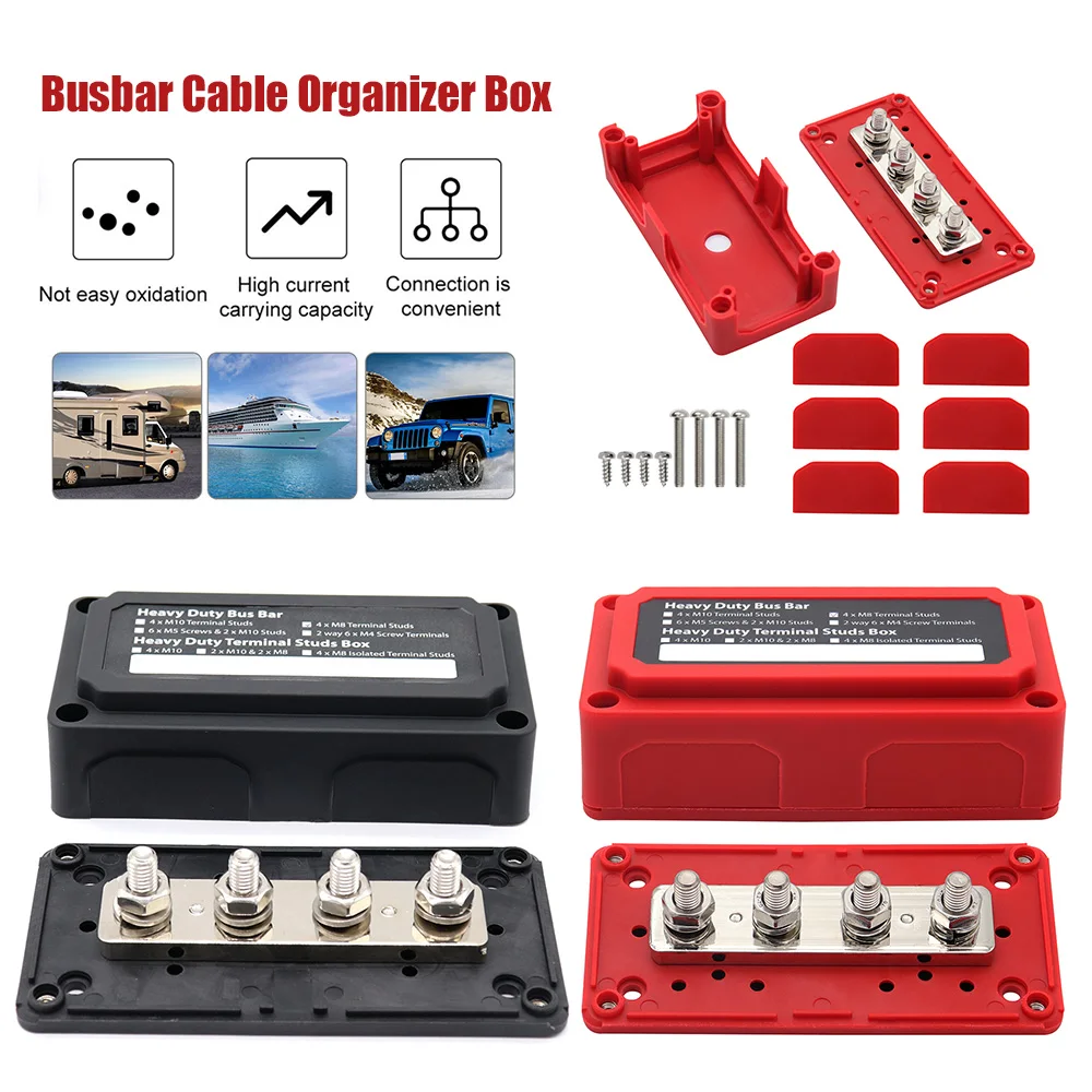 M8 Bus Bar Box Board 48V 300A 4 Way High Current Busbar Cable Organizer Box Boat Auto Max Connection Amplifier Power Case Parts