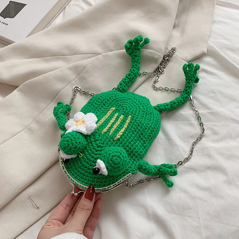 Handmade Woven Bag For Women Woolen Shoulder Crossbody Bag Cute Knitted Cartoon Bag Young Girl Crochet Hedgehog Mobile Phone Bag